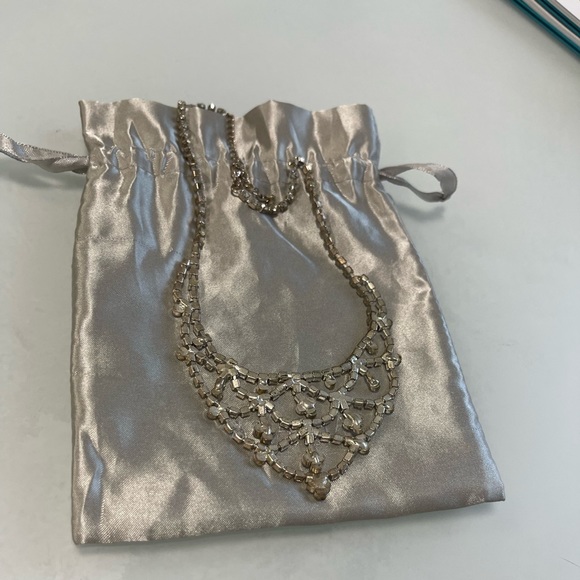 Silver crystal chandelier necklace - statement rhinestone - Picture 3 of 6